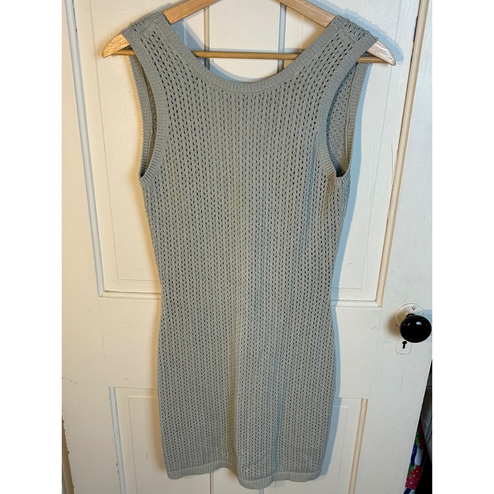 Reformation Ravello Open Knit Mini Dress Sage Green Organic Cotton Medium - Picture 2 of 5